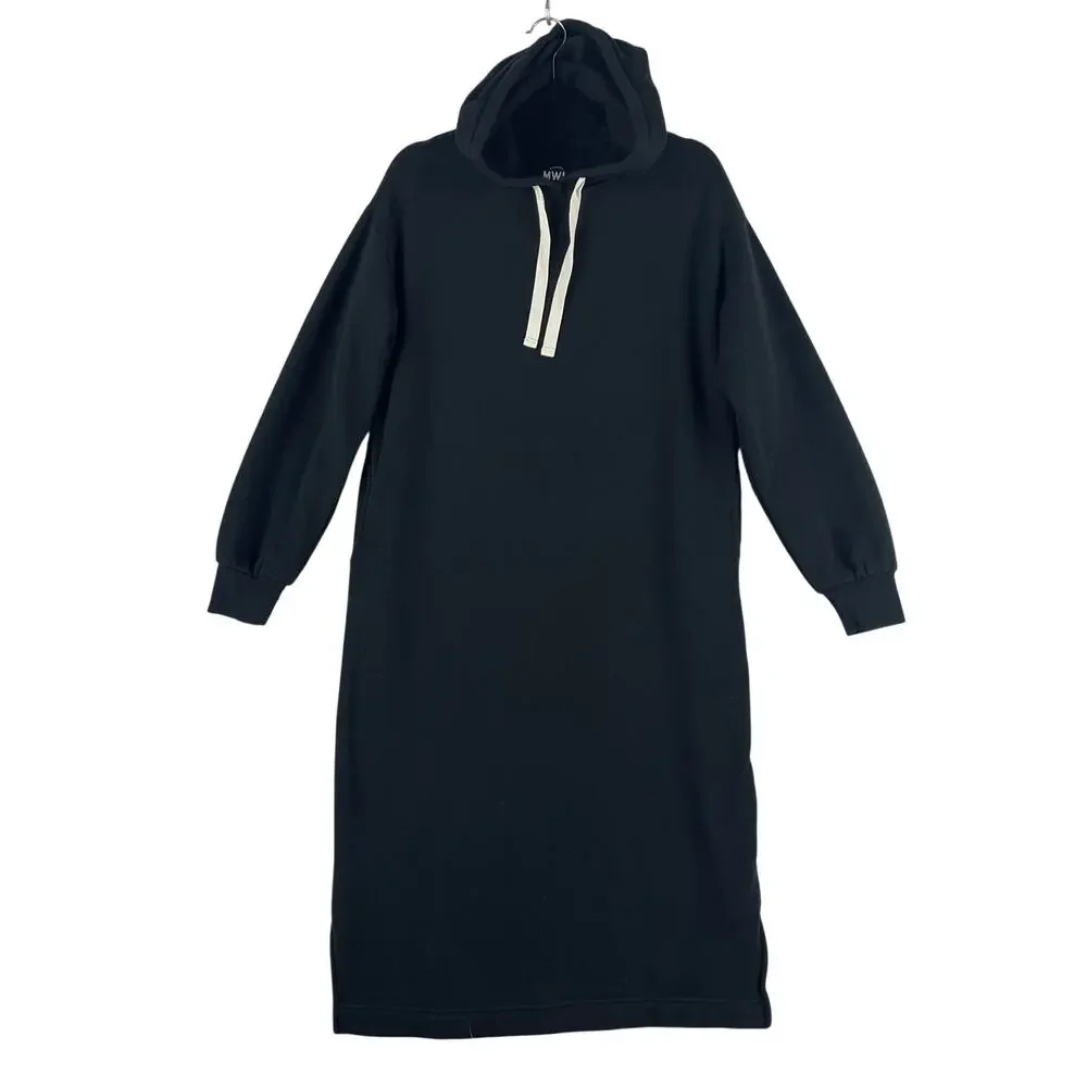 Madewell MWL Betterterry Hoodie Sweatshirt Dress SZ S Black Midi Pockets NB239 - Picture 2 of 10